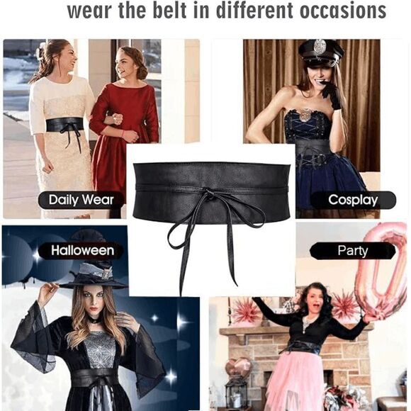 Bow Tie Wide Wrap Around Obi Corset Black Belt NEW SIZE L-XL NEW - Picture 4 of 15